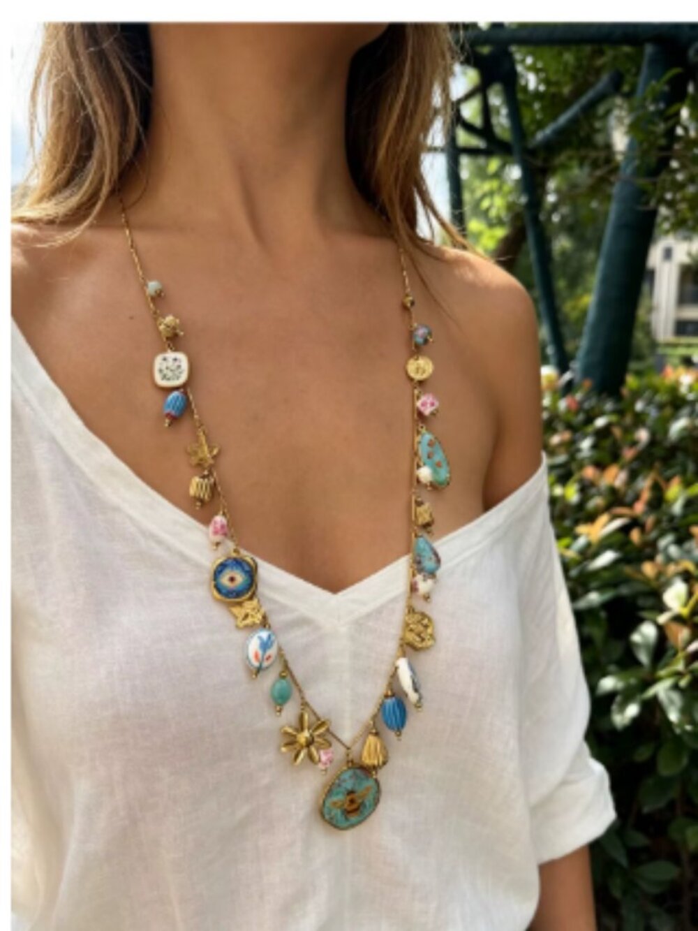 Gold-Tone Turquoise & Blue Multi-Charm Necklace